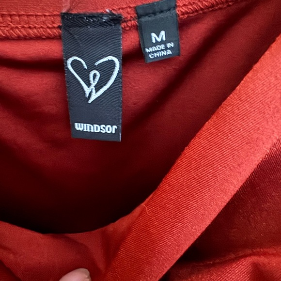 Windsor Burnt Orange Asymmetrical Ruched Side Slit Dress - Picture 2 of 9